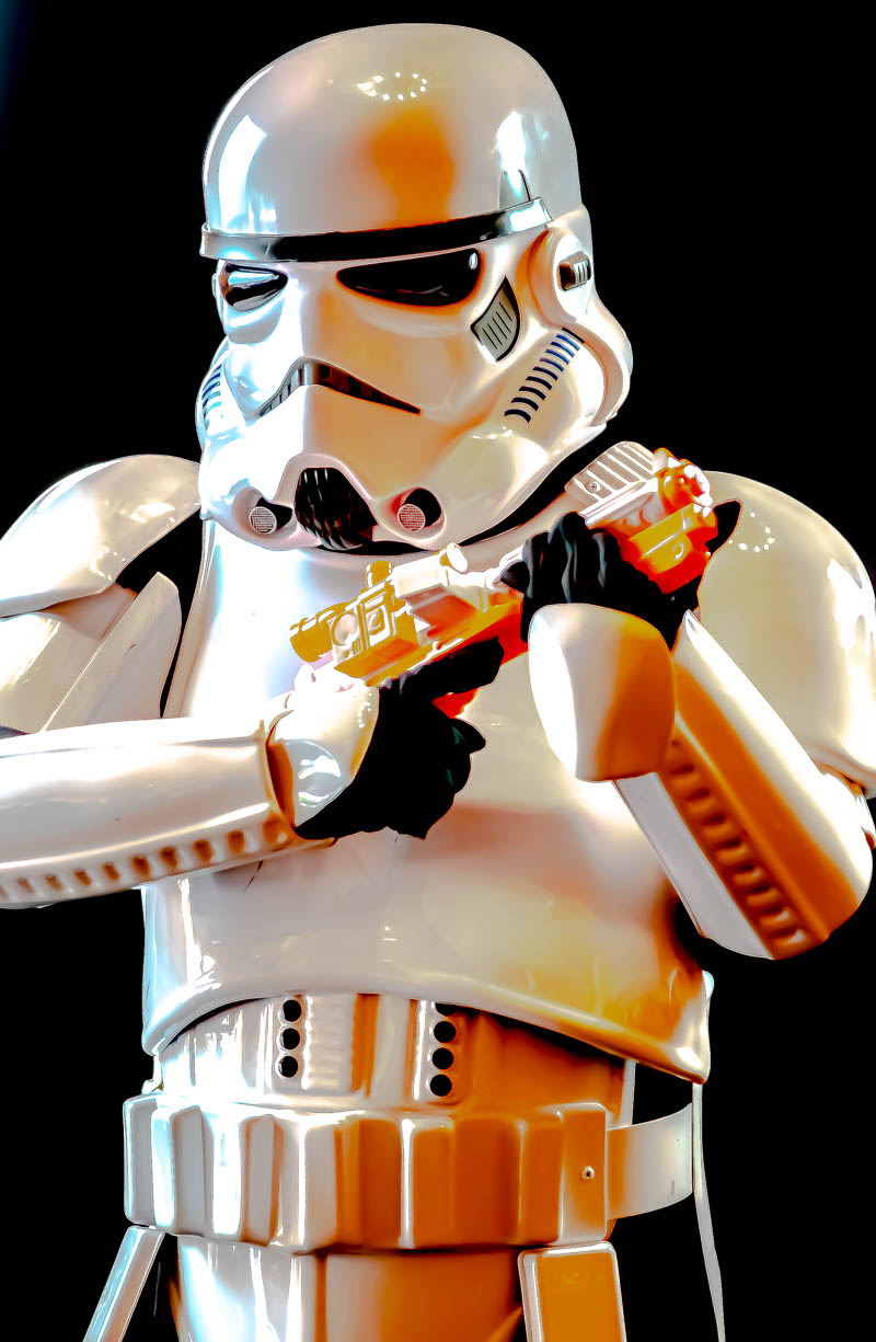 Stormtrooper posing on the conference floor — Star Wars cosplay at its finest